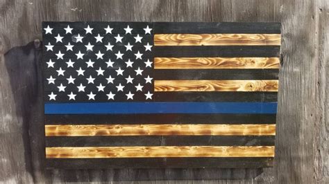 Thin Blue Line Wooden Flag 10 X 15 Etsy