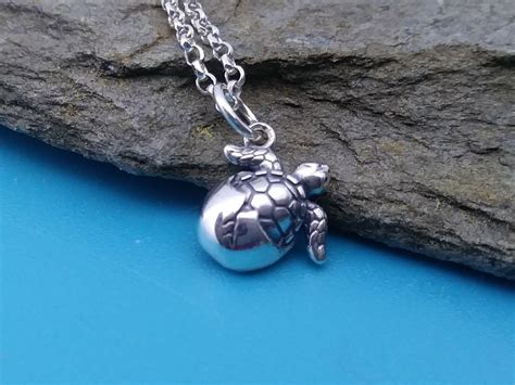 Tiny Baby Turtle Charm Or Necklace Sterling Silver Turtle Egg Charm