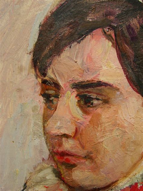 Ukrainian Soviet Oil Painting Realism Female Portrait Girl Headscarf Ebay