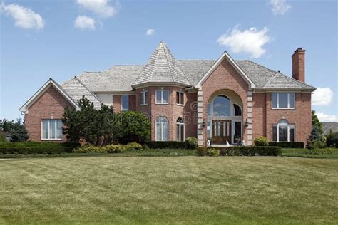 Large Brick Home With Circular Driveway Stock Photo Image Of