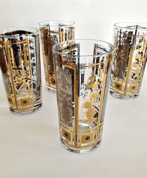 Mid Century Modern Glassware Tumblers Gold By Vintage19something 42 50 Mid Century Modern
