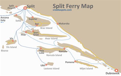 Split Ferry Map Local Domestic And International Ferries Croatiaspots