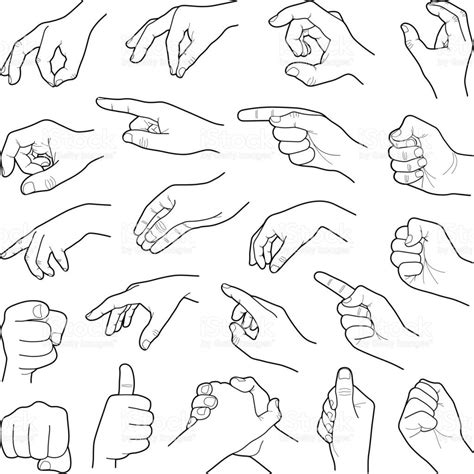 Many Different Hand Gestures Drawn In Black And White