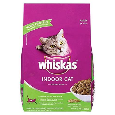 You'll also find more detailed information about each product later in the article. Whiskas Indoor Cat Chicken Flavor Dry Cat Food 3 Pounds ...