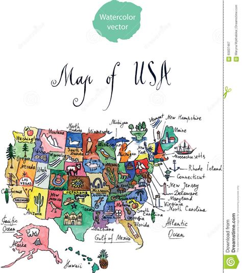 Map Of Attractions Of United States Of America Stock Vector