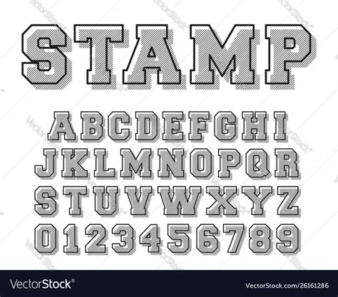 Stamp Alphabet Font Template Letters And Numbers Vector Image