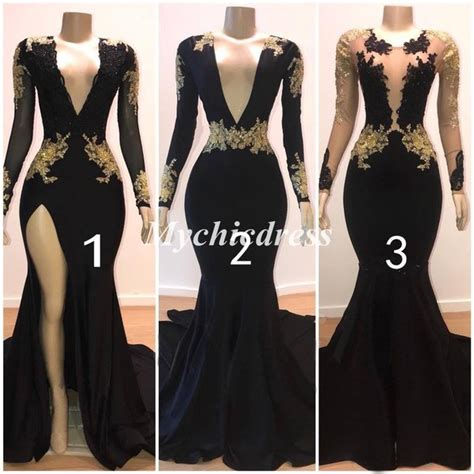 sexy black gold prom dresses 2019 long sleeve appliques evening gowns on sale on storenvy