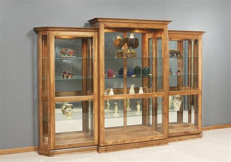 Amish Deluxe 3 Piece Sliding Door Curio Cabinet Curio Cabinet Glass
