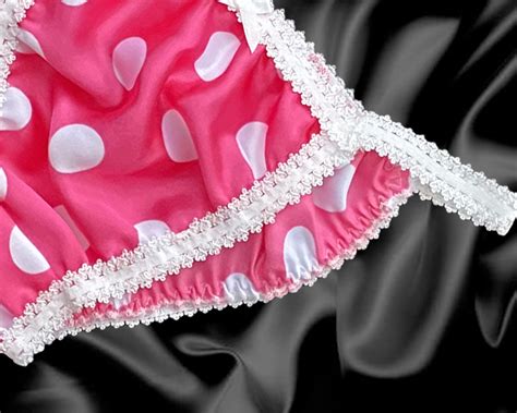 Hot Pink Satin Polka Dot Sissy Frilly Tanga Knickers Briefs Panties Sizes 10 20 £12 99 Picclick Uk