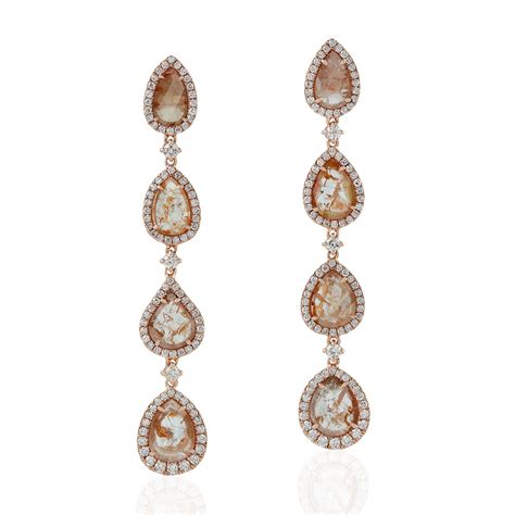 XMAS Gift 4 89ct Diamond Drop Dangle Earrings 18k Rose Gold Handmade