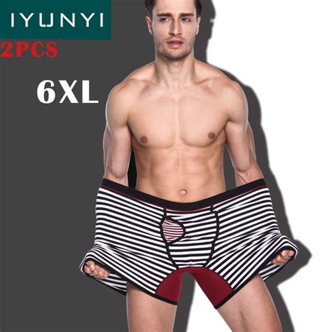 Iyunyi 2pcs Lot Plus 6xl Fashion Male Underwear Striped Boxer Shorts Men Sexy Long Leg Men S