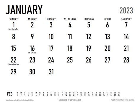 Vertex Printable Calendar 2023 2023 Calendar Printable