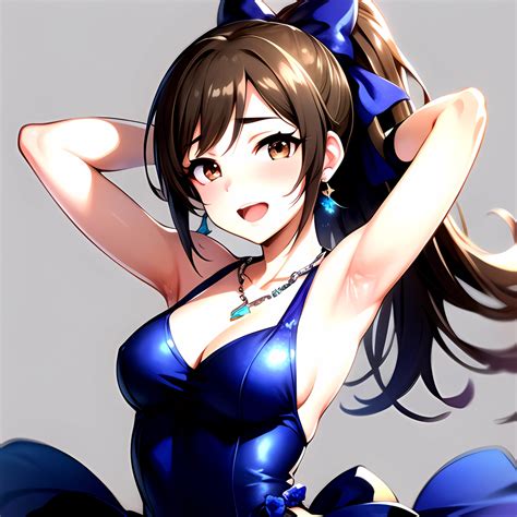 Girl Absurdres Armpits Arms Up Ayase Honoka Black Gloves Blue Bow Blue