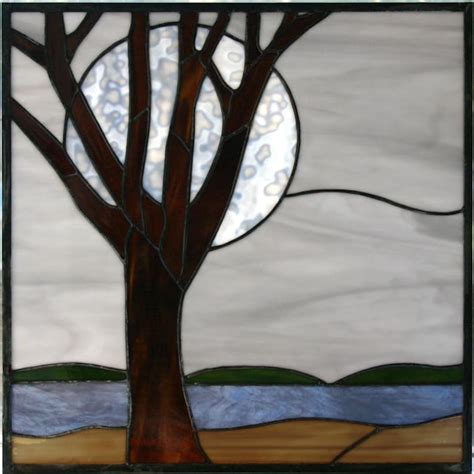 Winter Moon Landscape Stained Glass Window Etsy