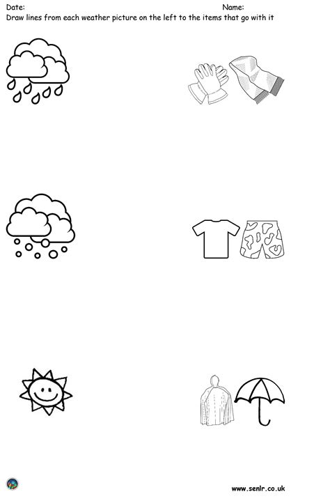 match clothes to weather conditions preschool worksheets