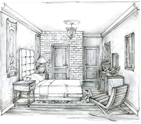 Illustration About Monochrome Sketch Of A Traditional Bedroom Pencil
