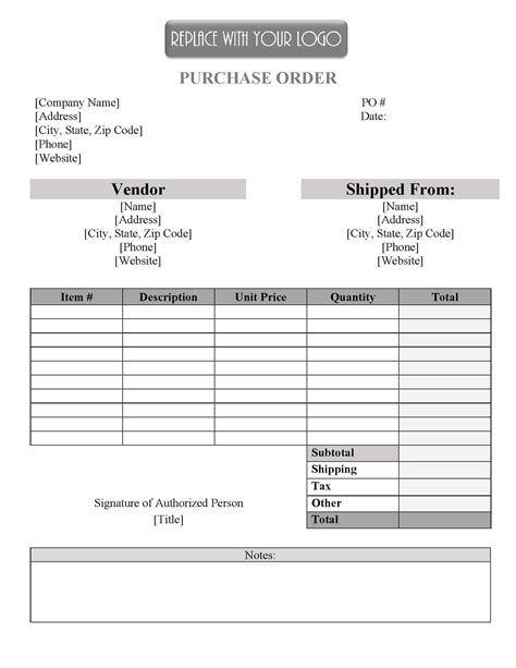 Free Purchase Order Template Instant Download