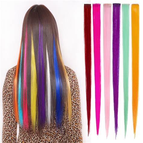 1pc Fashion Long Straight Fake Colored Hair Extension Clip In Highlight