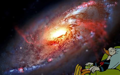 Hd Wallpaper Donald Duck And Galaxy Messier 106 Star Space Night