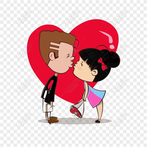 Dazugewinnen Wasserfall Messing Cute Couple Cartoon Kissing Entfremden