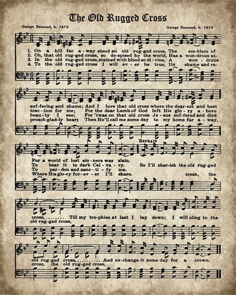 Printable Hymn Book Page The Old Rugged Cross Printable Sheet Music Vintage Sheet Music
