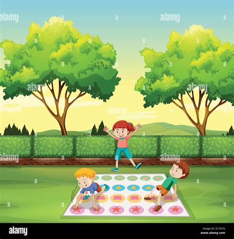 Children Playing Twister In The Park Illustration Stock Vector Image