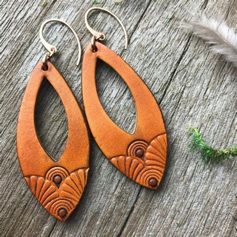 Hand Tooled Leather Earrings Premium Veg Tanned Leather Handmade From Start To Finish We Love