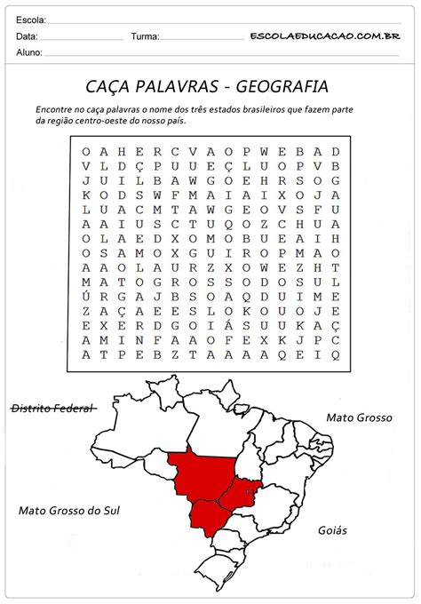 Atividade De Caça Palavras Geografia Caça Palavras Estados