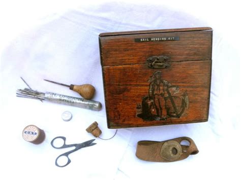 1920s Sail Mending Kit Rustic Wooden Box Sailor Tools Mending
