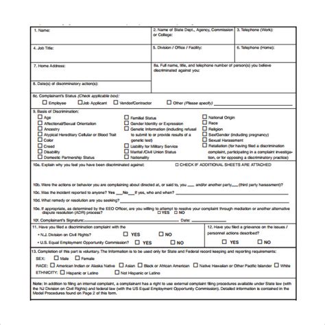 sample eeoc complaint forms   ms word