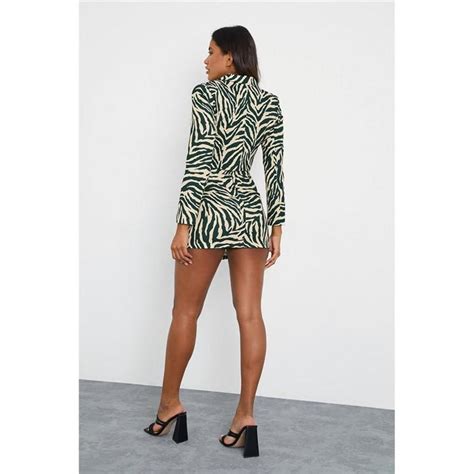 I Saw It First Zebra Printed Belted Mini Wrap Skirt Green Isawitfirst