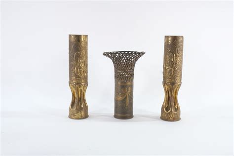 3 Wwi Trench Art Artillery Shells Historical Artifacts Auction