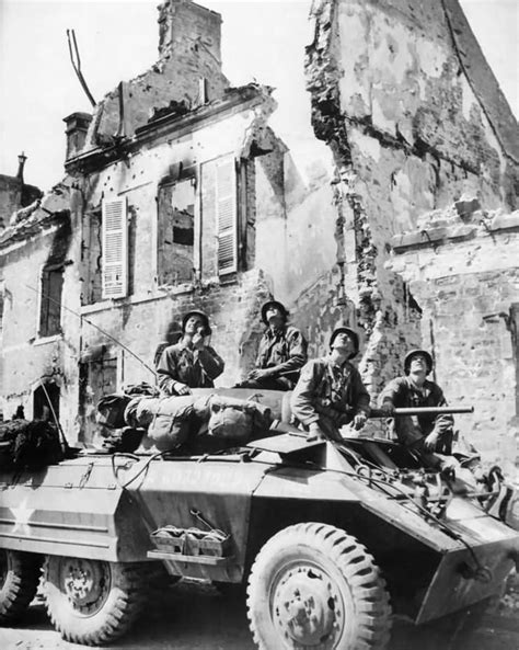 Us Soldiers Of Recon Unit In M8 Scout Car In Mountebourg France Us