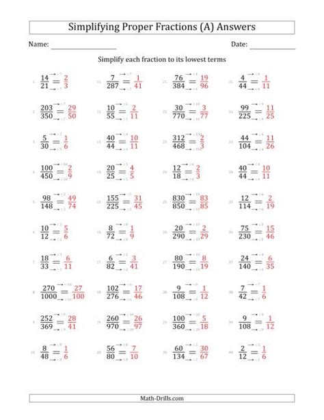 You may open the file and print or download and save an electronic copy and use when needed. Simplifying Proper Fractions to Lowest Terms (Harder ...