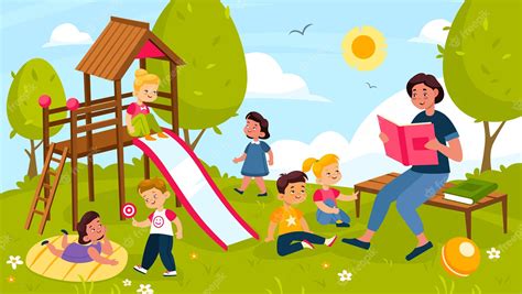 Premium Vector Kids Playing Outdoor Cheerful Preschool Children And