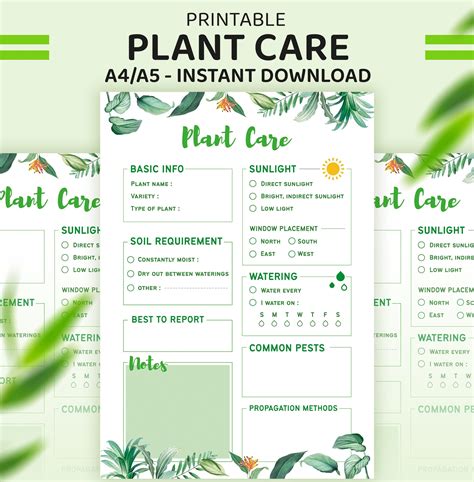 Printable Plant Care Template