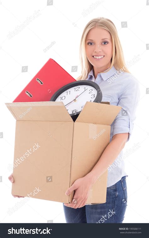 Beautiful Woman Cardboard Box Ready Moving Foto De Stock 195506111