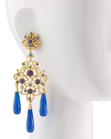 Jose Maria Barrera Jade Drop Chandelier Clip Earrings Blue