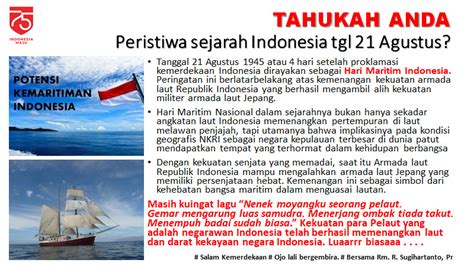 Sabtu, 20 maret 2021, minggu 11. Memori Melawan Lupa: 21 Agustus 1945, Hari Maritim Nasional | SESAWI.NET