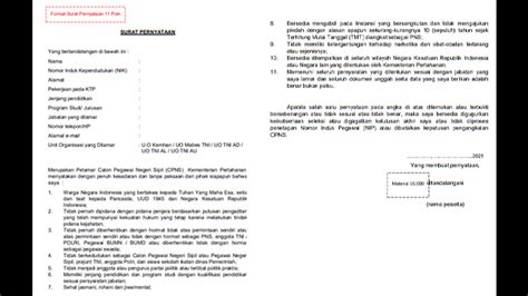 CONTOH Surat Pernyataan dan Surat Lamaran CPNS 2021 Kemhan, Daftar di
