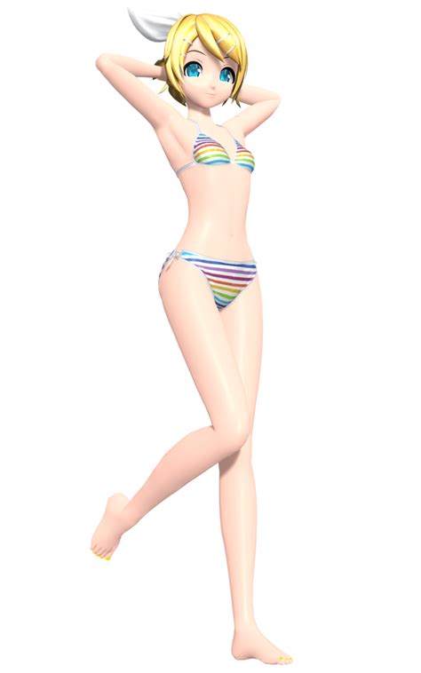 Kagamine Rin V Stripped Bikini Project Diva F Rin Y Len Kagamine Len Kagamine Rin