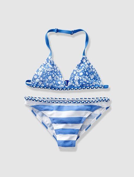 Bikini Triángulo Niña Azul Claro Estampadorosa Fuerte Estampado