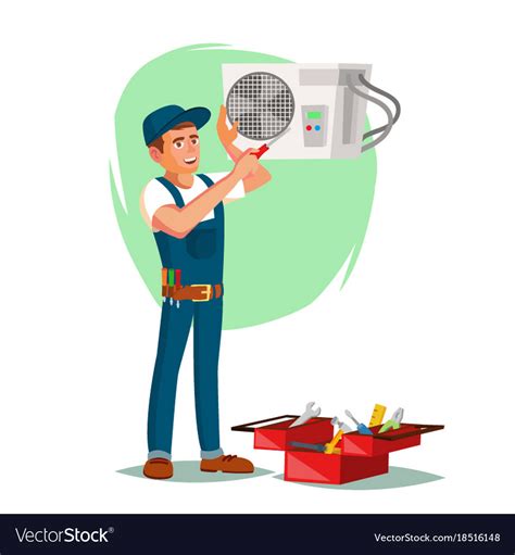 Air Conditioner Repair Service Young Man Vector Image