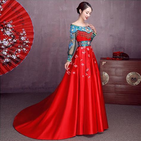 2017 Chinese Style Red Cheongsam Women Prom Dresses Sweet Formal