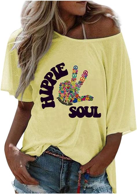 Smony Women Fashion T Shirts Hippie Soul Printed Short Sleeve O Neck