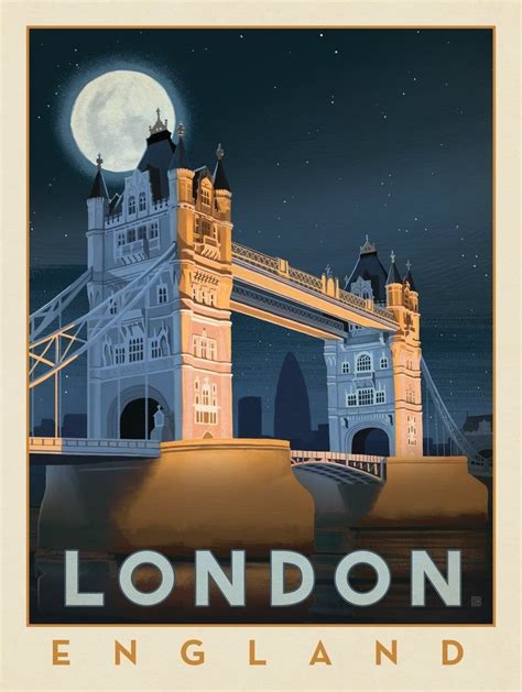 London Tower Bridge Vintage Travel Poster Retro Poster Retro Travel