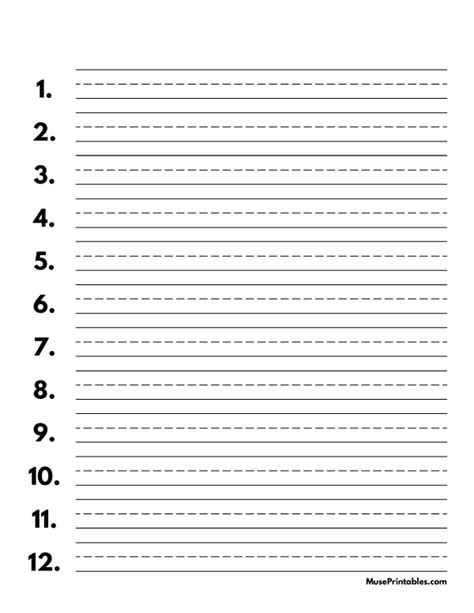 Printable Black And White Numbered Handwriting Paper 12 Inch Portrait