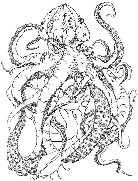 Kraken Fantasy Animal Detailed Coloring Pages For Adults