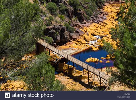 Rio Tinto River Wood Bridge Stock Photo Alamy