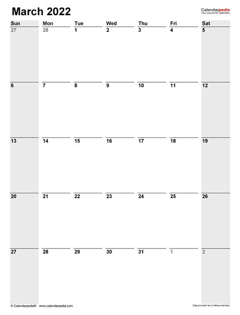 March 2022 Calendar Templates For Word Excel And Pdf